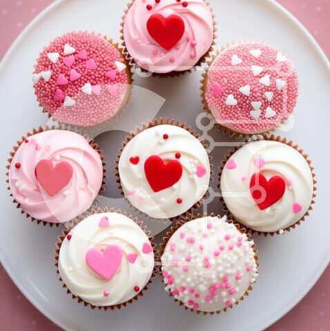 Intra Συλλεκτικό Ξύλινο Παζλ Plywood  4mm - Cupcakes με διακοσμητικά καρδιά σε λευκό πιάτο Σε Ξύλινο Κουτί - Διαστάσεις: 10x10 cm – 25 κομμάτια - Image 1