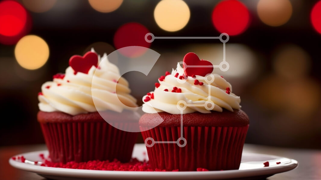 Intra Συλλεκτικό Ξύλινο Παζλ Plywood  4mm - Κόκκινα cupcakes με πασπαλίσματα σε σχήμα καρδιάς σε λευκό πιάτο Σε Ξύλινο Κουτί - Διαστάσεις: 10x10 cm – 25 κομμάτια