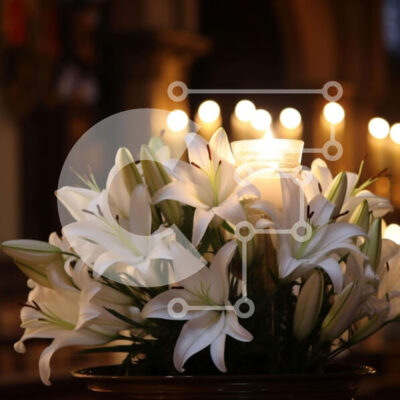 Intra Συλλεκτικό Ξύλινο Παζλ Plywood  4mm - Λευκοί κρίνοι και κεριά σε ένα διακοσμητικό τραπέζι Σε Ξύλινο Κουτί - Διαστάσεις: 10x10 cm – 25 κομμάτια - Image 1