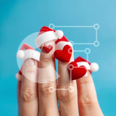 Intra Συλλεκτικό Ξύλινο Παζλ Plywood  4mm - Γυναικεία Χέρια με Καρδιά και Καπέλο Άγιου Βασίλη Nail Art Σε Ξύλινο Κουτί - Διαστάσεις: 10x10 cm – 25 κομμάτια - Image 1