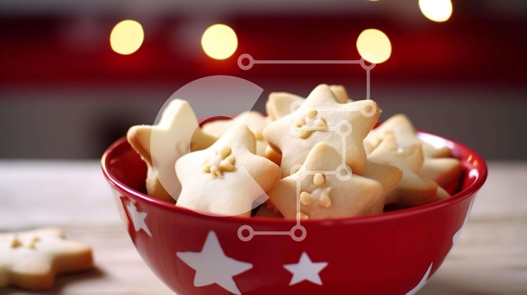 Intra Συλλεκτικό Ξύλινο Παζλ Plywood  4mm - Μπισκότα σε σχήμα κόκκινου αστεριού σε ένα γιορτινό μπολ Σε Ξύλινο Κουτί - Διαστάσεις: 10x10 cm – 25 κομμάτια