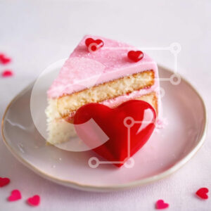 Intra Συλλεκτικό Ξύλινο Παζλ Plywood  4mm - Φέτα ροζ κέικ σε σχήμα καρδιάς σε λευκό πιάτο με κόκκινες καρδιές Σε Ξύλινο Κουτί - Διαστάσεις: 10x10 cm – 25 κομμάτια