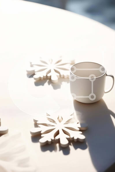 Intra Συλλεκτικό Ξύλινο Παζλ Plywood  4mm - Λευκό φλιτζάνι καφέ σε σουβέρ με νιφάδες χιονιού Σε Ξύλινο Κουτί - Διαστάσεις: 10x10 cm – 25 κομμάτια