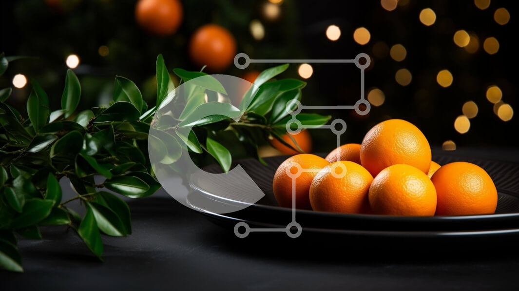 Intra Συλλεκτικό Ξύλινο Παζλ Plywood  4mm - Πορτοκάλια σε ένα πράσινο πιάτο με φύλλα Σε Ξύλινο Κουτί - Διαστάσεις: 10x10 cm – 25 κομμάτια