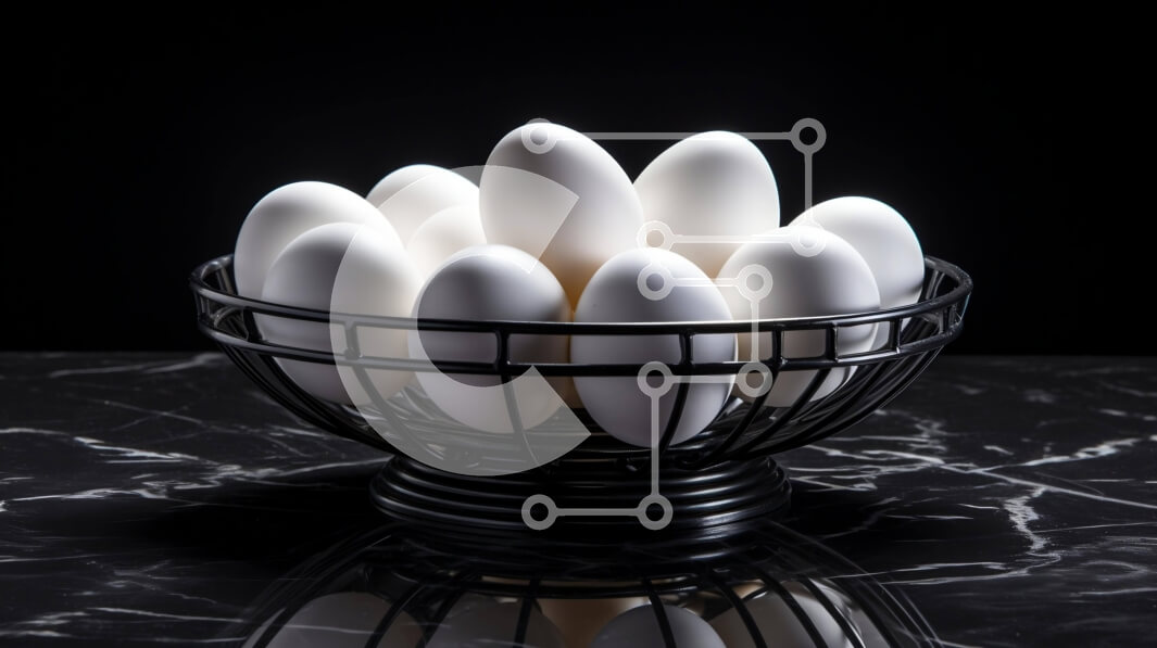 Intra Συλλεκτικό Ξύλινο Παζλ Plywood  4mm - Φρέσκα λευκά αυγά σε μαύρο μπολ σε μαρμάρινο τραπέζι Σε Ξύλινο Κουτί - Διαστάσεις: 10x10 cm – 25 κομμάτια