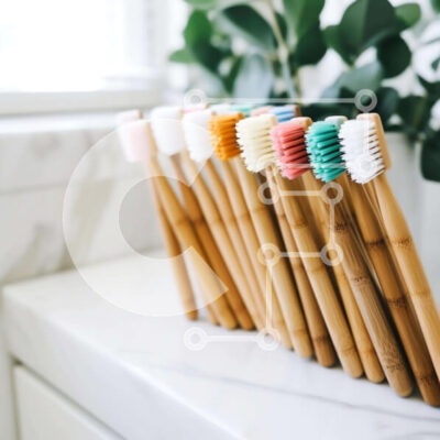 Intra Συλλεκτικό Ξύλινο Παζλ Plywood  4mm - Οδοντόβουρτσες μπαμπού σε πάγκο μπάνιου Σε Ξύλινο Κουτί - Διαστάσεις: 10x10 cm – 25 κομμάτια - Image 1