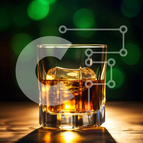 Intra Συλλεκτικό Ξύλινο Παζλ Plywood 4mm - Ποτήρι ουίσκι με παγάκι σε πράσινο φόντο Bokeh Σε Ξύλινο Κουτί - Διαστάσεις: 10x10 cm – 25 κομμάτια - Image 1