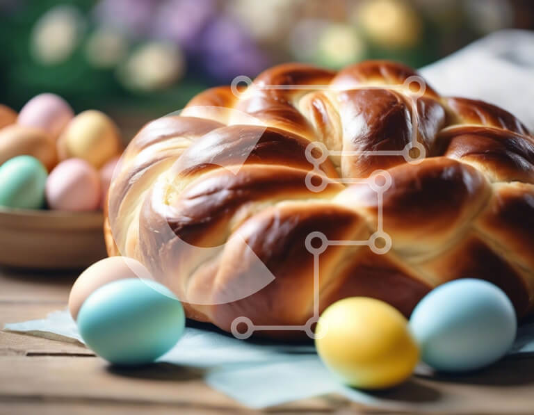 Intra Συλλεκτικό Ξύλινο Παζλ Plywood  4mm - Πασχαλινή γιορτή με πλεκτό ψωμί, αυγά και πολύχρωμα μπολ Σε Ξύλινο Κουτί - Διαστάσεις: 10x10 cm – 25 κομμάτια