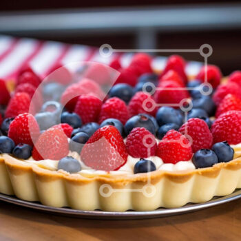 Intra Συλλεκτικό Ξύλινο Παζλ Plywood  4mm - Φρέσκια τάρτα μούρων με διακόσμηση αμερικανικής σημαίας Σε Ξύλινο Κουτί - Διαστάσεις: 10x10 cm – 25 κομμάτια - Image 1