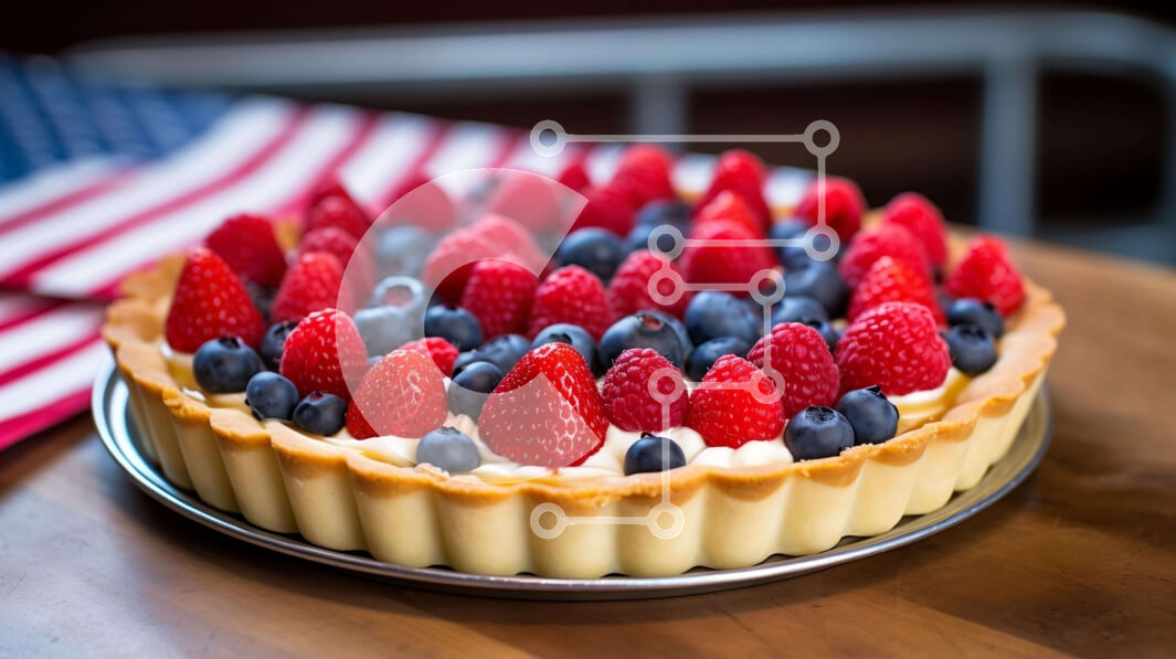 Intra Συλλεκτικό Ξύλινο Παζλ Plywood  4mm - Φρέσκια τάρτα μούρων με διακόσμηση αμερικανικής σημαίας Σε Ξύλινο Κουτί - Διαστάσεις: 10x10 cm – 25 κομμάτια