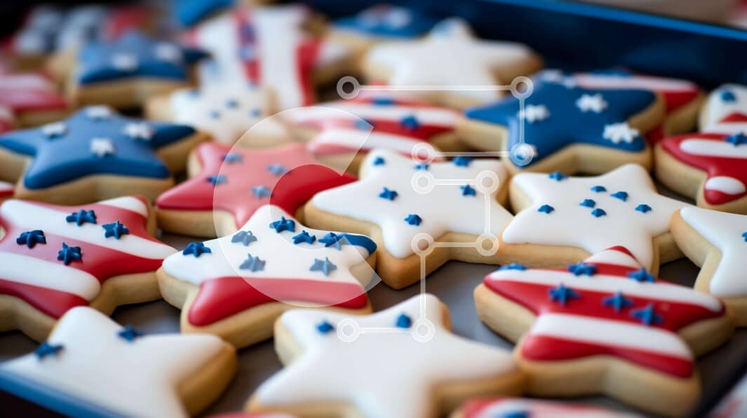 Intra Συλλεκτικό Ξύλινο Παζλ Plywood  4mm - Πατριωτικά μπισκότα 4ης Ιουλίου με κόκκινα, λευκά και μπλε αστέρια Σε Ξύλινο Κουτί - Διαστάσεις: 10x10 cm – 25 κομμάτια