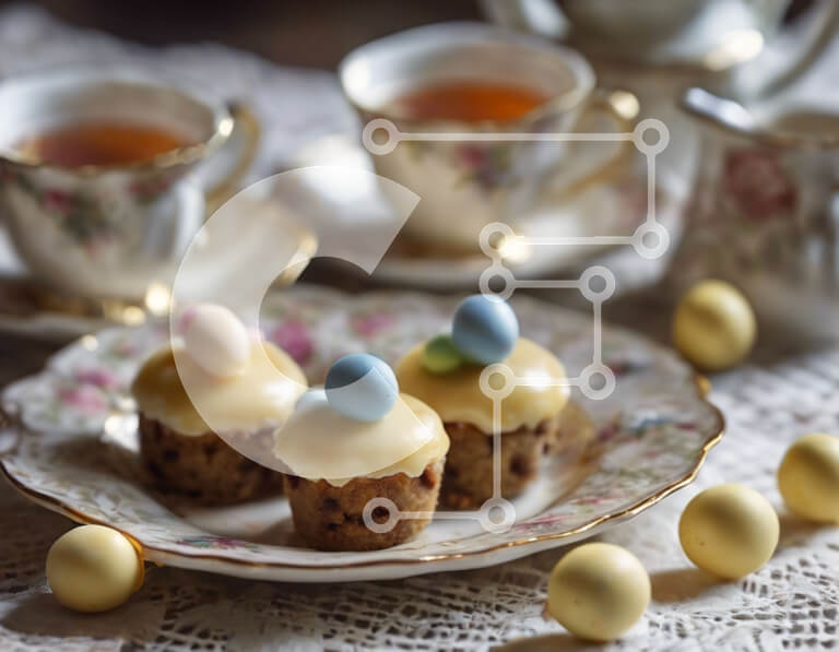 Intra Συλλεκτικό Ξύλινο Παζλ Plywood  4mm - Τραπέζι με θέμα το Πάσχα με cupcakes και αυγά Σε Ξύλινο Κουτί - Διαστάσεις: 10x10 cm – 25 κομμάτια