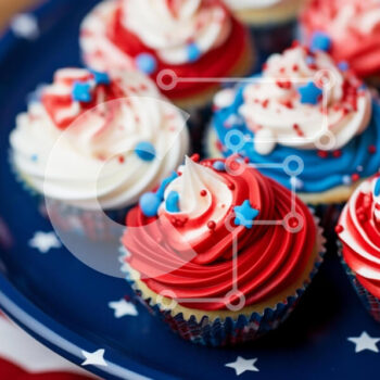 Intra Συλλεκτικό Ξύλινο Παζλ Plywood  4mm - Cupcakes με αμερικανική σημαία με κόκκινο, λευκό και μπλε γλάσο Σε Ξύλινο Κουτί - Διαστάσεις: 10x10 cm – 25 κομμάτια - Image 1