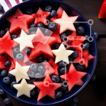 Intra Συλλεκτικό Ξύλινο Παζλ Plywood  4mm - Patriotic Fruit Bowl με καρπούζι σε σχήμα αστεριού, φράουλες και βατόμουρα Σε Ξύλινο Κουτί - Διαστάσεις: 10x10 cm – 25 κομμάτια - Image 1