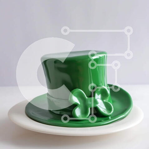 Intra Συλλεκτικό Ξύλινο Παζλ Plywood  4mm - Πιάτο κέικ με πράσινο καπέλο Σε Ξύλινο Κουτί - Διαστάσεις: 10x10 cm – 25 κομμάτια - Image 1