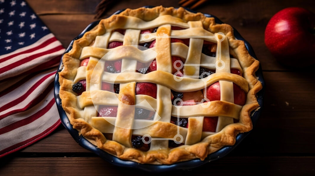 Intra Συλλεκτικό Ξύλινο Παζλ Plywood  4mm - Μηλόπιτα με δικτυωτό επάνω μέρος και φόντο αμερικανικής σημαίας Σε Ξύλινο Κουτί - Διαστάσεις: 10x10 cm – 25 κομμάτια