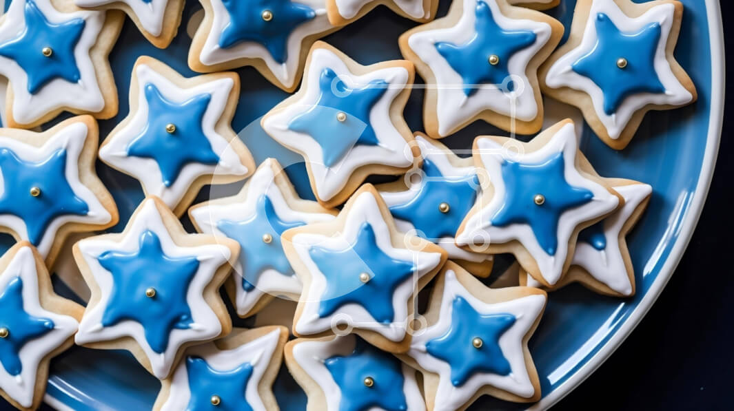 Intra Συλλεκτικό Ξύλινο Παζλ Plywood  4mm - Μπισκότα σε σχήμα μπλε αστεριού σε ένα πιάτο Σε Ξύλινο Κουτί - Διαστάσεις: 10x10 cm – 25 κομμάτια