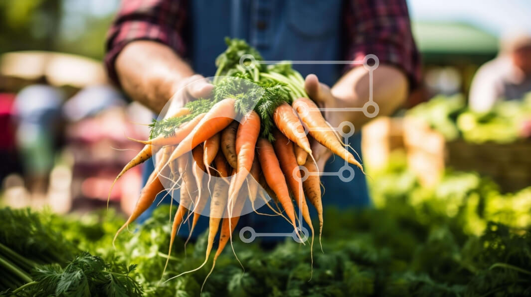 Intra Συλλεκτικό Ξύλινο Παζλ Plywood  4mm - Άτομο που κρατά τσαμπιά καρότα σε μια υπαίθρια αγορά Σε Ξύλινο Κουτί - Διαστάσεις: 10x10 cm – 25 κομμάτια