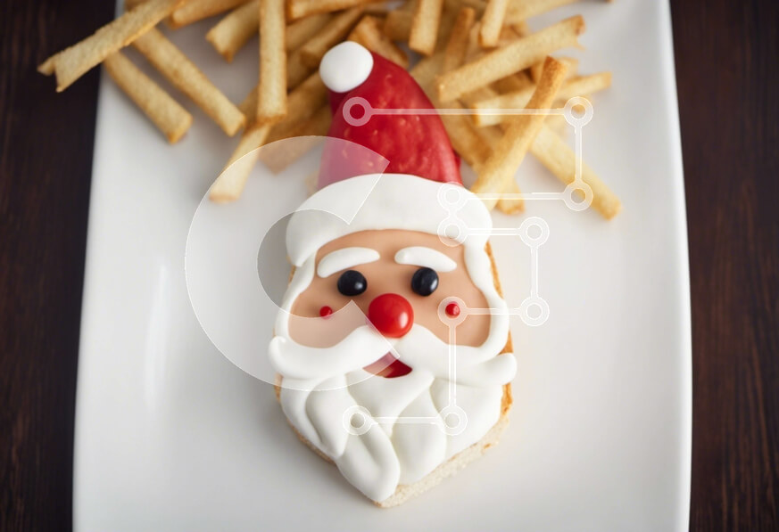 Intra Συλλεκτικό Ξύλινο Παζλ Plywood  4mm - Σάντουιτς σε σχήμα Άγιου Βασίλη με πατάτες τηγανιτές Σε Ξύλινο Κουτί - Διαστάσεις: 10x10 cm – 25 κομμάτια