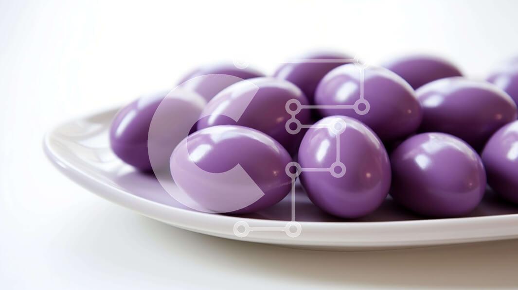 Intra Συλλεκτικό Ξύλινο Παζλ Plywood  4mm - Μωβ μπάλες καραμέλας σε λευκό πιάτο Σε Ξύλινο Κουτί - Διαστάσεις: 10x10 cm – 25 κομμάτια