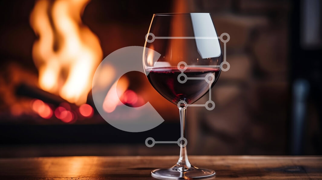 Intra Συλλεκτικό Ξύλινο Παζλ Plywood  4mm - Ποτήρι κόκκινο κρασί δίπλα στο τζάκι Σε Ξύλινο Κουτί - Διαστάσεις: 10x10 cm – 25 κομμάτια