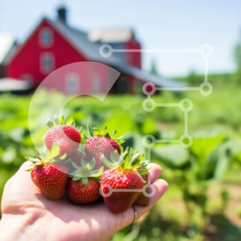 Intra Συλλεκτικό Ξύλινο Παζλ Plywood  4mm - Χέρι που κρατά τις φρέσκες φράουλες μπροστά από μια κόκκινη σιταποθήκη Σε Ξύλινο Κουτί - Διαστάσεις: 10x10 cm – 25 κομμάτια - Image 1