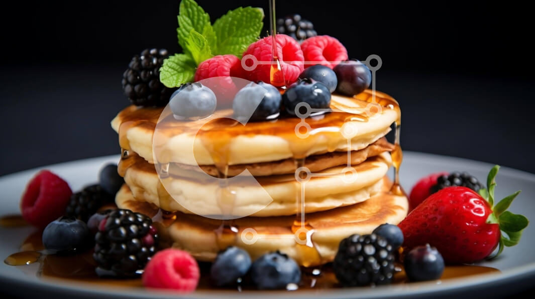 Intra Συλλεκτικό Ξύλινο Παζλ Plywood  4mm - Στοίβα από τηγανίτες με φρέσκα μούρα και σιρόπι Σε Ξύλινο Κουτί - Διαστάσεις: 10x10 cm – 25 κομμάτια