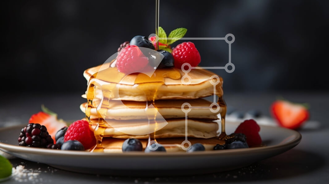 Intra Συλλεκτικό Ξύλινο Παζλ Plywood  4mm - Στοίβα από τηγανίτες με φρέσκα μούρα και σιρόπι Σε Ξύλινο Κουτί - Διαστάσεις: 10x10 cm – 25 κομμάτια