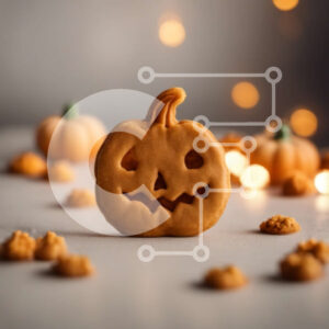 Intra Συλλεκτικό Ξύλινο Παζλ Plywood  4mm - Αποκριάτικο μπισκότο σε σχήμα κολοκύθας με μικρές κολοκύθες και μπισκότα Σε Ξύλινο Κουτί - Διαστάσεις: 10x10 cm – 25 κομμάτια