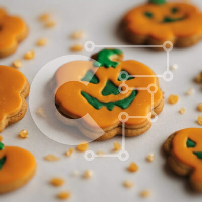 Intra Συλλεκτικό Ξύλινο Παζλ Plywood  4mm - Αποκριάτικα μπισκότα σε σχήμα κολοκύθας με πράσινο παγωμένο και πασπαλίσματα πορτοκαλιού Σε Ξύλινο Κουτί - Διαστάσεις: 10x10 cm – 25 κομμάτια - Image 1