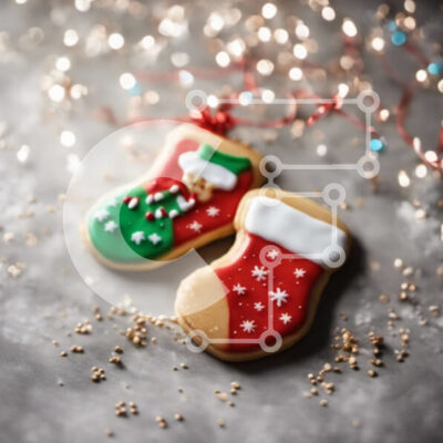 Intra Συλλεκτικό Ξύλινο Παζλ Plywood 4mm - Γιορτινά μπισκότα διακοσμημένα με κάλτσες σε γκρι φόντο Σε Ξύλινο Κουτί - Διαστάσεις: 10x10 cm – 25 κομμάτια - Image 1