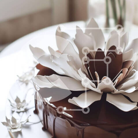 Intra Συλλεκτικό Ξύλινο Παζλ Plywood  4mm - Κομψό κέικ σοκολάτας με διακοσμητικά λουλουδιών Σε Ξύλινο Κουτί - Διαστάσεις: 10x10 cm – 25 κομμάτια - Image 1