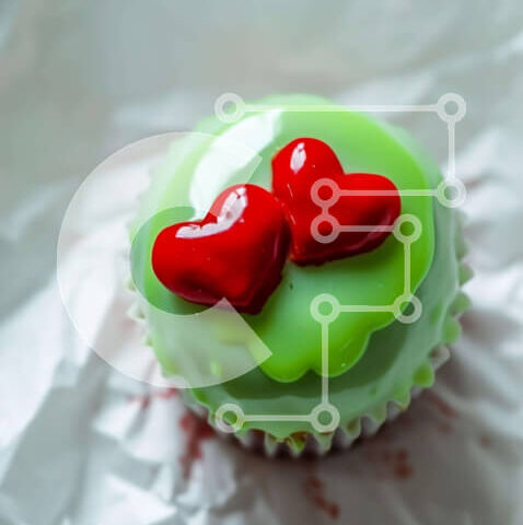 Intra Συλλεκτικό Ξύλινο Παζλ Plywood  4mm - Πράσινο cupcake με δύο κόκκινες καρδιές Σε Ξύλινο Κουτί - Διαστάσεις: 10x10 cm – 25 κομμάτια - Image 1