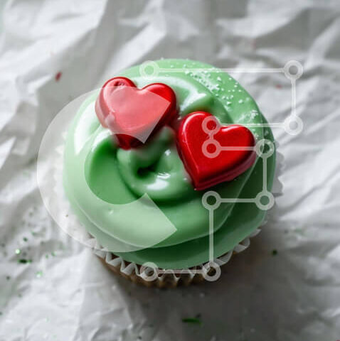 Intra Συλλεκτικό Ξύλινο Παζλ Plywood 4mm - Πράσινο cupcake με κόκκινες καρδιές Σε Ξύλινο Κουτί - Διαστάσεις: 10x10 cm – 25 κομμάτια - Image 1