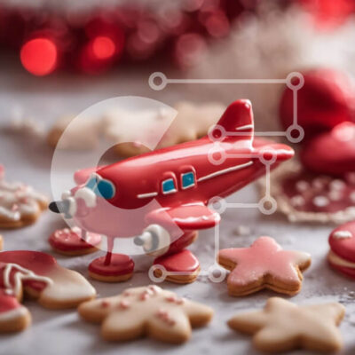 Intra Συλλεκτικό Ξύλινο Παζλ Plywood  4mm - Κόκκινο μπισκότο αεροπλάνου σε διακοσμήσεις εορταστικών τραπεζιών Σε Ξύλινο Κουτί - Διαστάσεις: 10x10 cm – 25 κομμάτια - Image 1