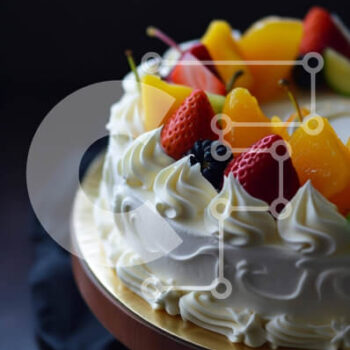 Intra Συλλεκτικό Ξύλινο Παζλ Plywood  4mm - Φρούτα διακοσμημένο κέικ με σαντιγί σε ξύλινο πιάτο Σε Ξύλινο Κουτί - Διαστάσεις: 10x10 cm – 25 κομμάτια - Image 1