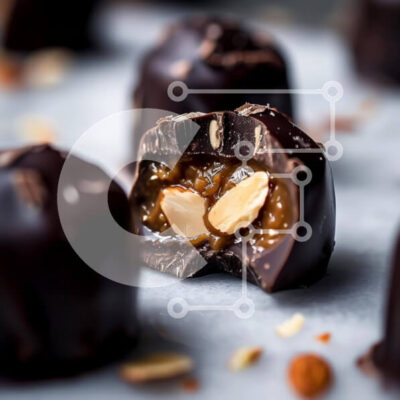 Intra Συλλεκτικό Ξύλινο Παζλ Plywood  4mm - Ομάδα από τρούφες σοκολάτας και κομμάτια μαύρης σοκολάτας σε χαρτί περγαμηνής Σε Ξύλινο Κουτί - Διαστάσεις: 10x10 cm – 25 κομμάτια - Image 1