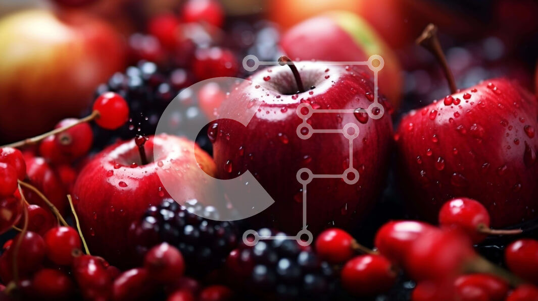 Intra Συλλεκτικό Ξύλινο Παζλ Plywood  4mm - Σωρός από φρέσκα κόκκινα μήλα, βατόμουρα και σμέουρα Σε Ξύλινο Κουτί - Διαστάσεις: 10x10 cm – 25 κομμάτια