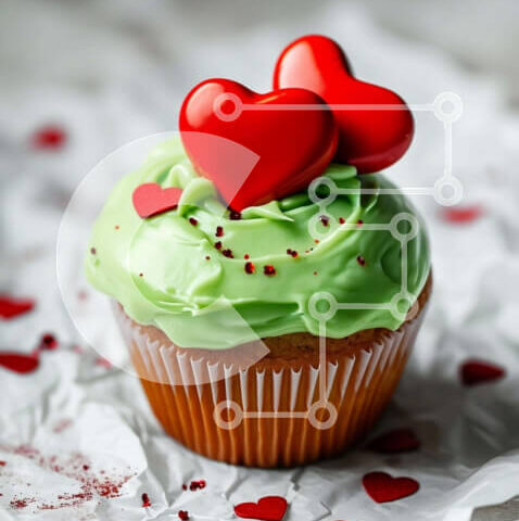 Intra Συλλεκτικό Ξύλινο Παζλ Plywood  4mm - Cupcake με Green Frosting και Κόκκινες Καρδιές Σε Ξύλινο Κουτί - Διαστάσεις: 10x10 cm – 25 κομμάτια - Image 1