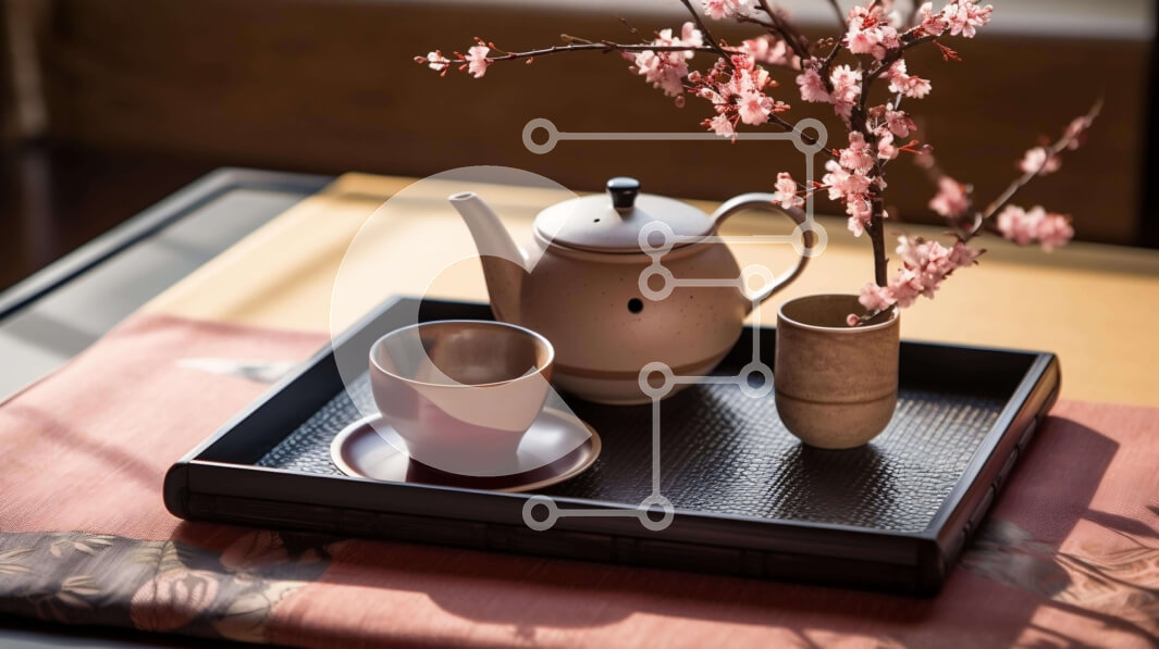 Intra Συλλεκτικό Ξύλινο Παζλ Plywood  4mm - Υπηρεσία καφέ και τσαγιού με ροζ λουλούδια Σε Ξύλινο Κουτί - Διαστάσεις: 10x10 cm – 25 κομμάτια