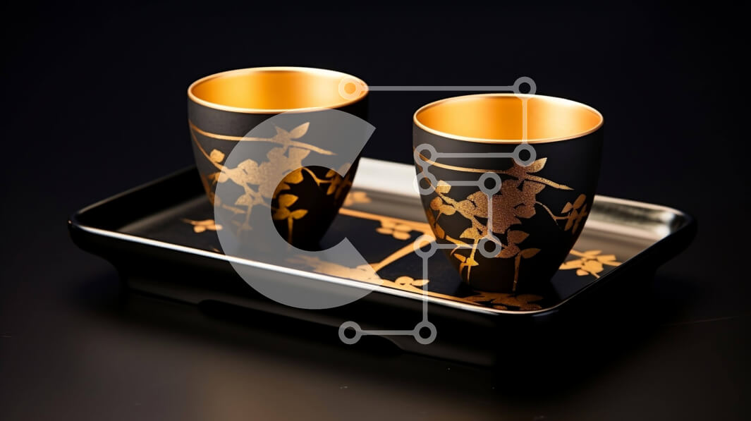 Intra Συλλεκτικό Ξύλινο Παζλ Plywood  4mm - Κομψά μαύρα και χρυσά κύπελλα στο δίσκο Σε Ξύλινο Κουτί - Διαστάσεις: 10x10 cm – 25 κομμάτια