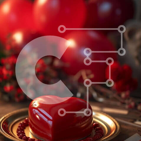 Intra Συλλεκτικό Ξύλινο Παζλ Plywood  4mm - Κέικ σε σχήμα καρδιάς με κόκκινα μπαλόνια και λουλούδια Σε Ξύλινο Κουτί - Διαστάσεις: 10x10 cm – 25 κομμάτια - Image 1