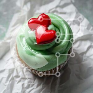 Intra Συλλεκτικό Ξύλινο Παζλ Plywood  4mm - Cupcake με Green Frosting και Κόκκινες Καρδιές Σε Ξύλινο Κουτί - Διαστάσεις: 10x10 cm – 25 κομμάτια