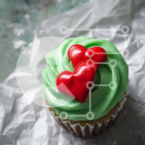 Intra Συλλεκτικό Ξύλινο Παζλ Plywood  4mm - Cupcake με Green Frosting και Κόκκινες Καρδιές Σε Ξύλινο Κουτί - Διαστάσεις: 10x10 cm – 25 κομμάτια
