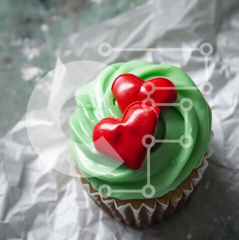 Intra Συλλεκτικό Ξύλινο Παζλ Plywood  4mm - Cupcake με Green Frosting και Κόκκινες Καρδιές Σε Ξύλινο Κουτί - Διαστάσεις: 10x10 cm – 25 κομμάτια - Image 1