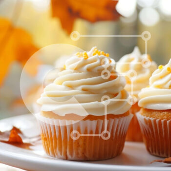 Intra Συλλεκτικό Ξύλινο Παζλ Plywood  4mm - Cupcakes με παγωμένο πορτοκάλι σε φθινοπωρινό σκηνικό Σε Ξύλινο Κουτί - Διαστάσεις: 10x10 cm – 25 κομμάτια - Image 1