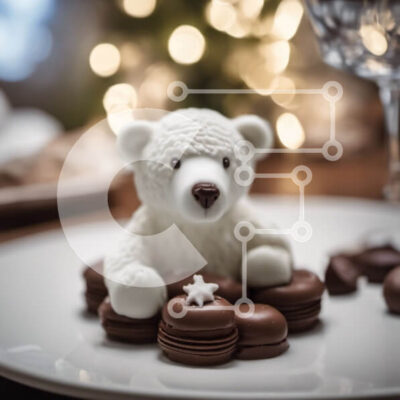 Intra Συλλεκτικό Ξύλινο Παζλ Plywood  4mm - Λευκό αρκουδάκι με μακαρόν καλυμμένα με σοκολάτα Σε Ξύλινο Κουτί - Διαστάσεις: 10x10 cm – 25 κομμάτια - Image 1