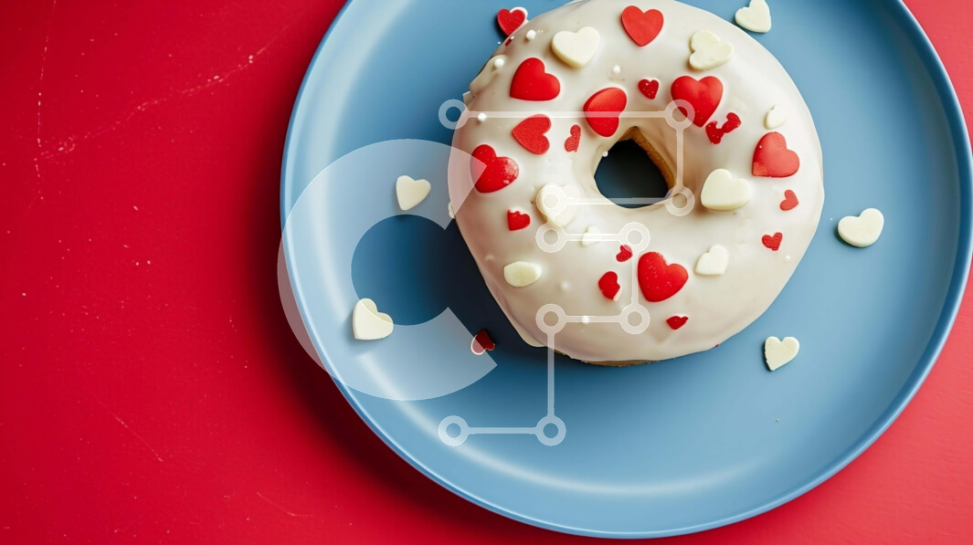 Intra Συλλεκτικό Ξύλινο Παζλ Plywood  4mm - Ντόνατ για την ημέρα του Αγίου Βαλεντίνου με διακοσμητικά καρδιά σε μπλε πιάτο Σε Ξύλινο Κουτί - Διαστάσεις: 10x10 cm – 25 κομμάτια