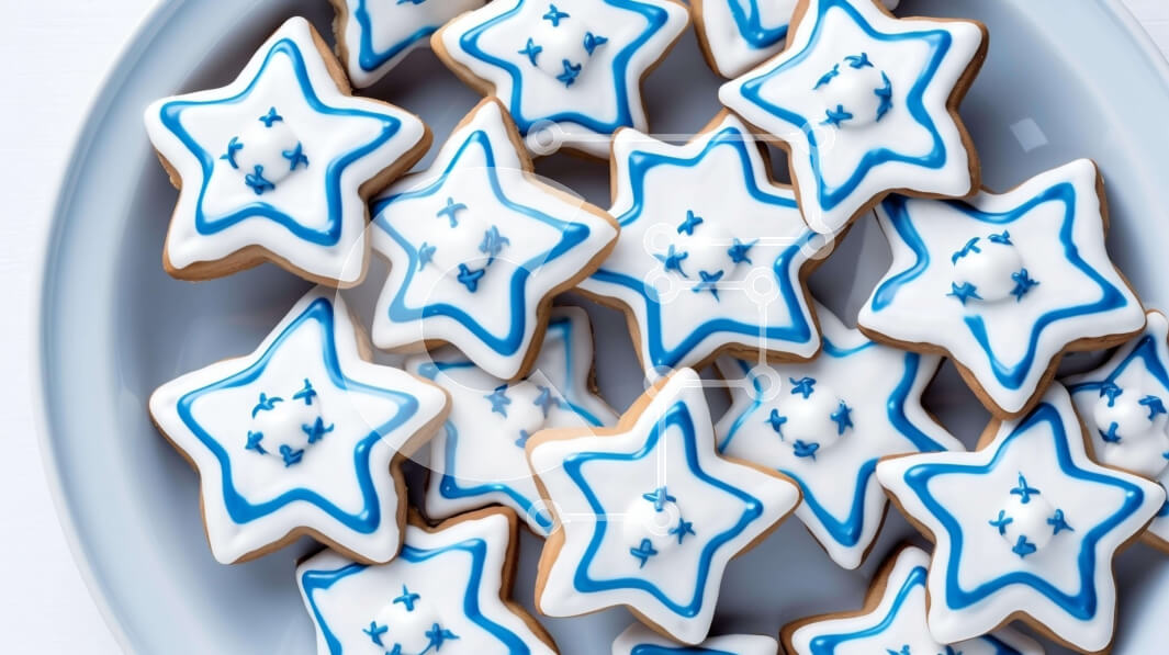 Intra Συλλεκτικό Ξύλινο Παζλ Plywood  4mm - Μπισκότα σε σχήμα μπλε και λευκού αστεριού σε ένα πιάτο Σε Ξύλινο Κουτί - Διαστάσεις: 10x10 cm – 25 κομμάτια