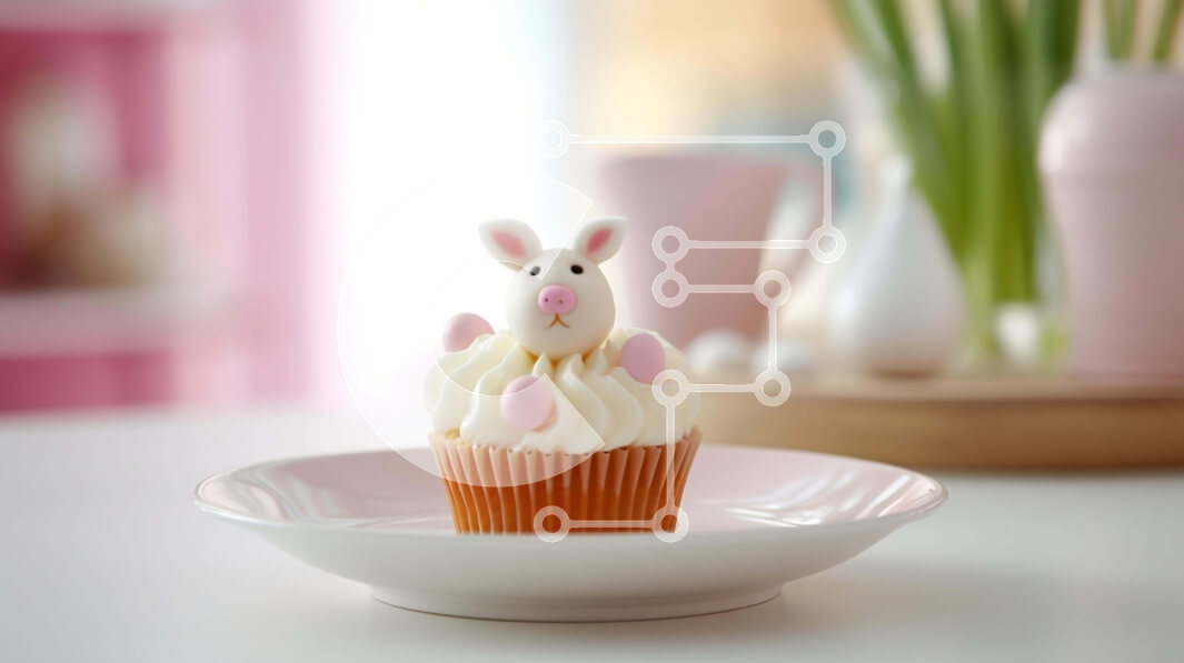 Intra Συλλεκτικό Ξύλινο Παζλ Plywood  4mm - Αξιολάτρευτο Bunny Cupcake σε λευκό πιάτο με φυτά σε γλάστρες Σε Ξύλινο Κουτί - Διαστάσεις: 10x10 cm – 25 κομμάτια - Image 1